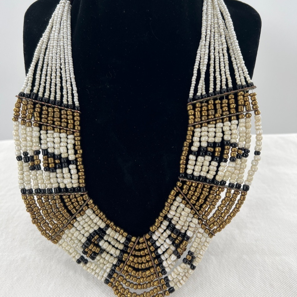 Statement Collar Necklace Multi Strand Black, Gol… - image 7